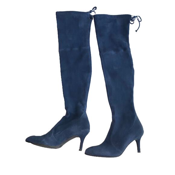 Stuart Weitzman Suede Blue Over the Knee Tie Model Heeled Boots Size 6.5 - Picture 1 of 16